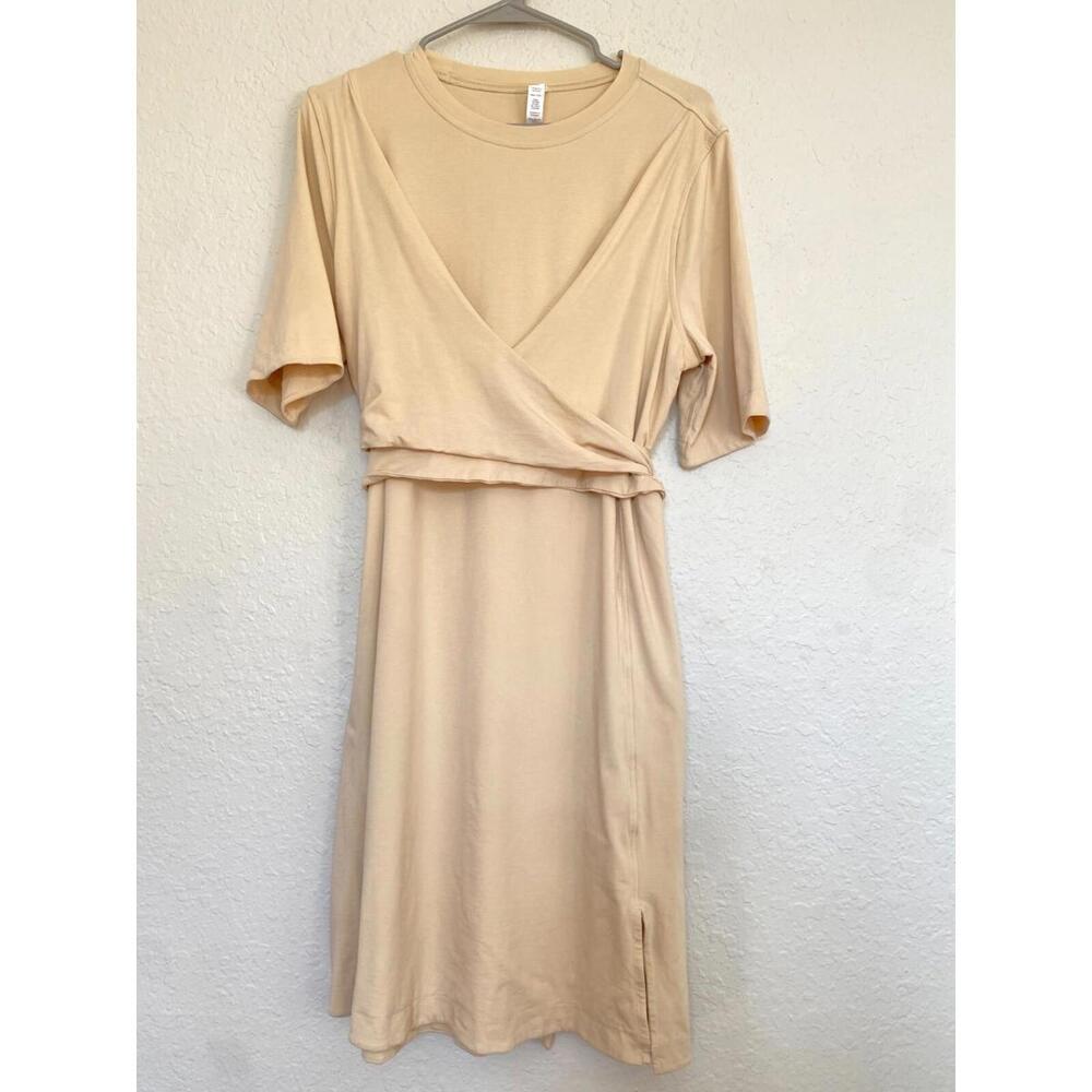 Lululemon Pima Cotton Lycra Wrap T Shirt Shift Dress Prosecco Cream 12 M